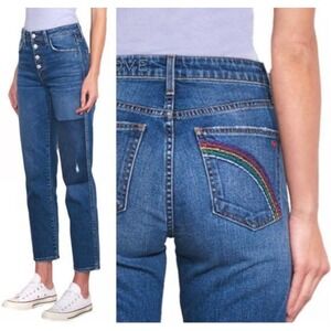 SUNDRY Embroidered Jeans with Rainbow and Love Design, Women's Size 25